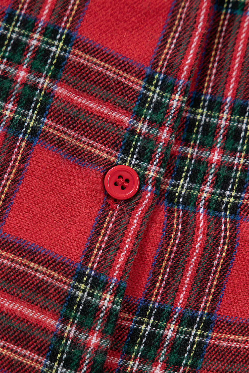 Red Plus Size Plaid Patchwork Long Sleeve Shirt and Shorts Pajama Set