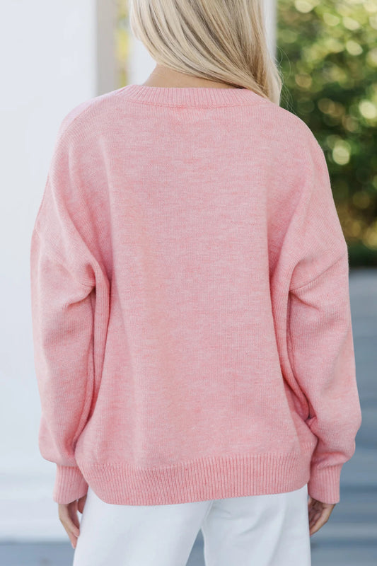 Pink Corded Love Script Graphic Baggy Sweater