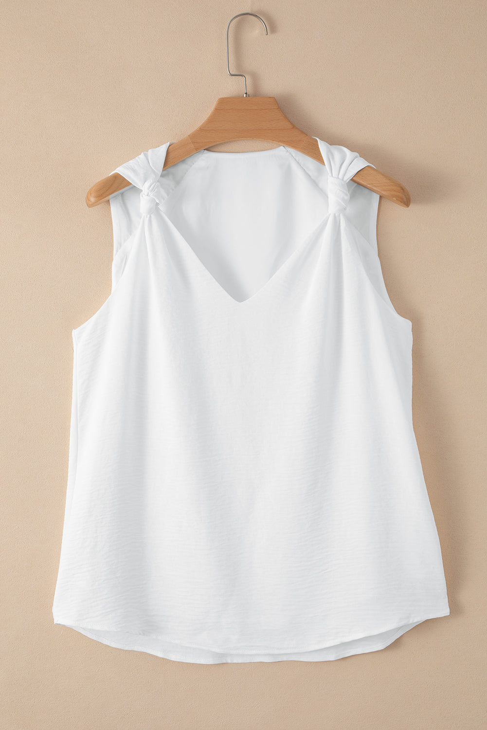 Apricot Plain V Neck Casual Knotted Shoulder Vest