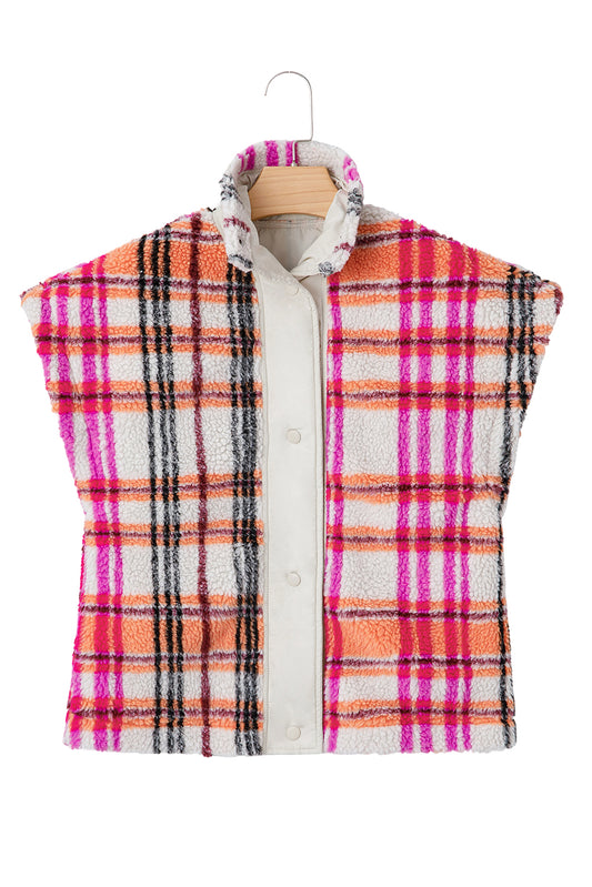 Rose Sherpa Plaid Collared Jacket Vest