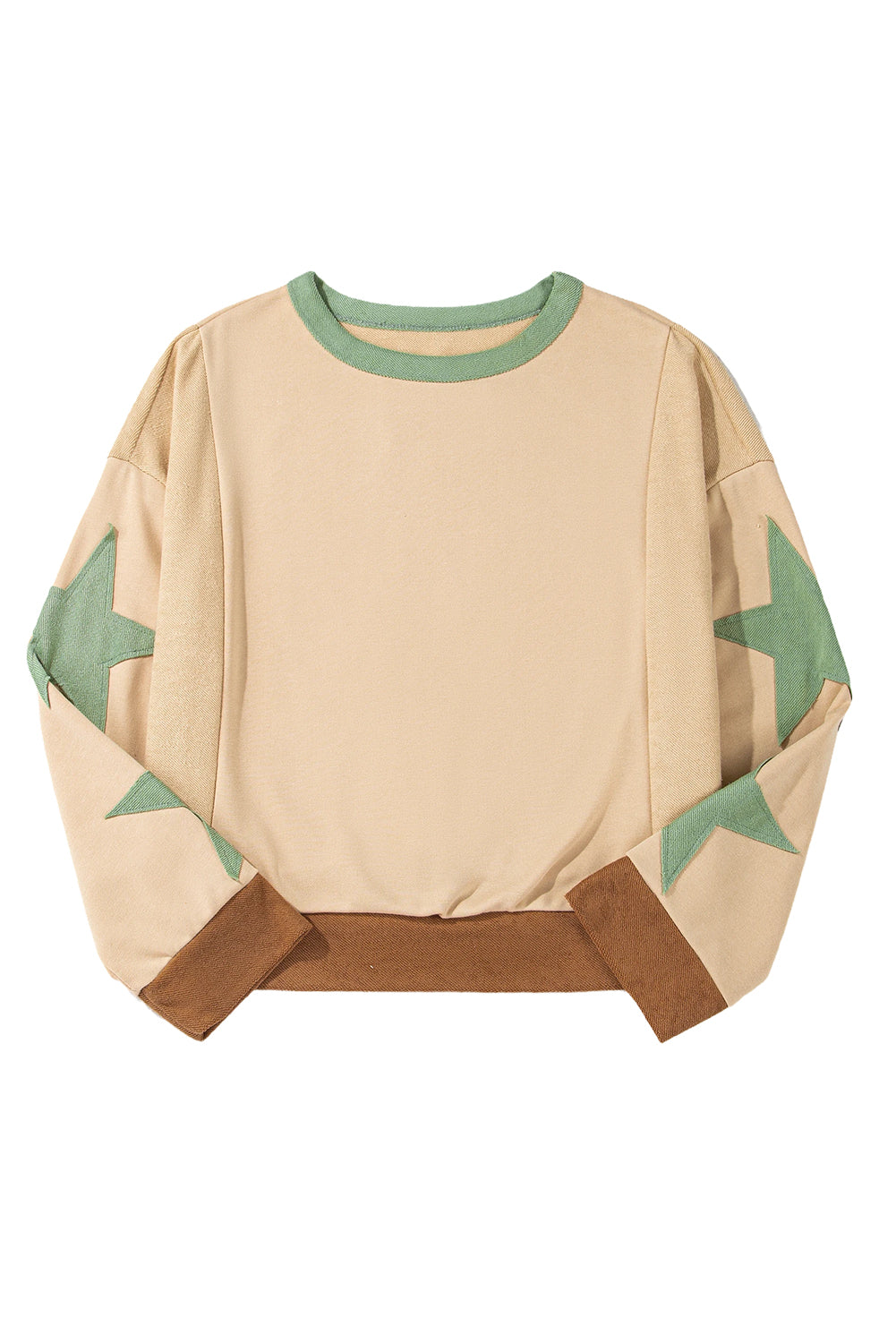 Light Pink Star Patchwork Exposed Seam Oversized Sweatshirt
