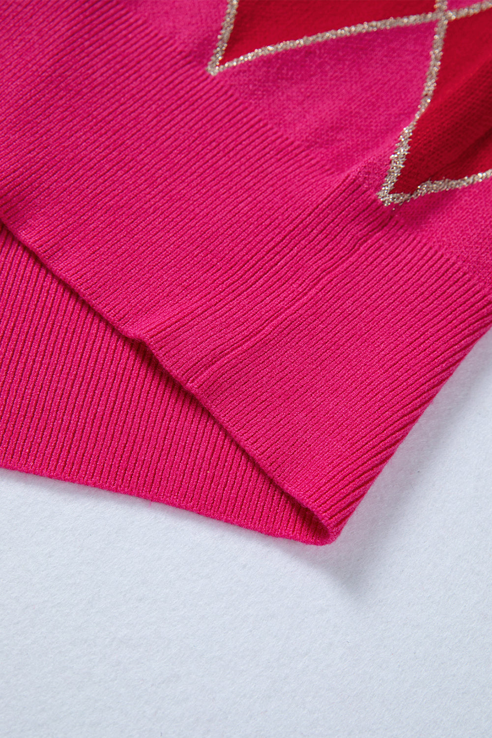 Rose Red Glitter Rhombus Pattern Knit Womens Casual Sweater