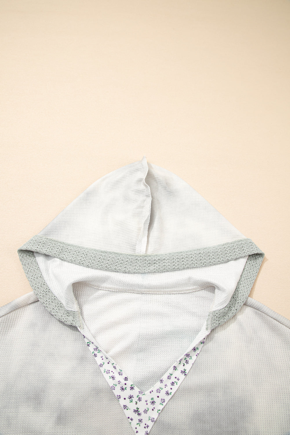 Green Floral Textured Colorblock Patchwork Lantern Sleeve Hooded Top