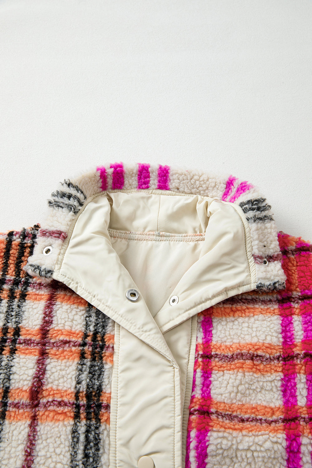 Rose Sherpa Plaid Collared Jacket Vest